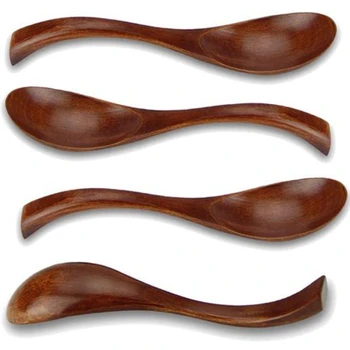 

4 Pcs Soup Spoons, Wooden Spoons,Japanese Style Eco Friendly Table Spoon Kitchen Utensil for Adults and Kids