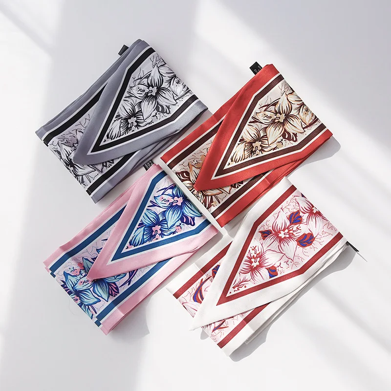 

Yishine 8.5x85cm 4 colors Women Sharp-angled Silk Scarf Gardenia Flower Long Wraps Scarves Shawl Girl Handkerchief Bag Decor