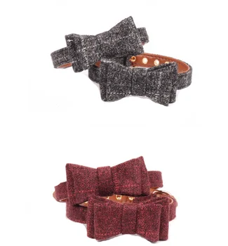 

Pet Product Small Dog Bowtie Collar Wholesale Collar for Dogs Cats High Quality Soft Cloth PU Leather Golden Buckle Pet Collar