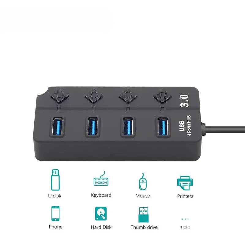 Usb-хаб 3,0 5 Гбит/с высокоскоростной 4 порта Usb 3,0 концентратор разветвитель вкл/выкл переключатель для Macbook ноутбук ПК с вилкой США