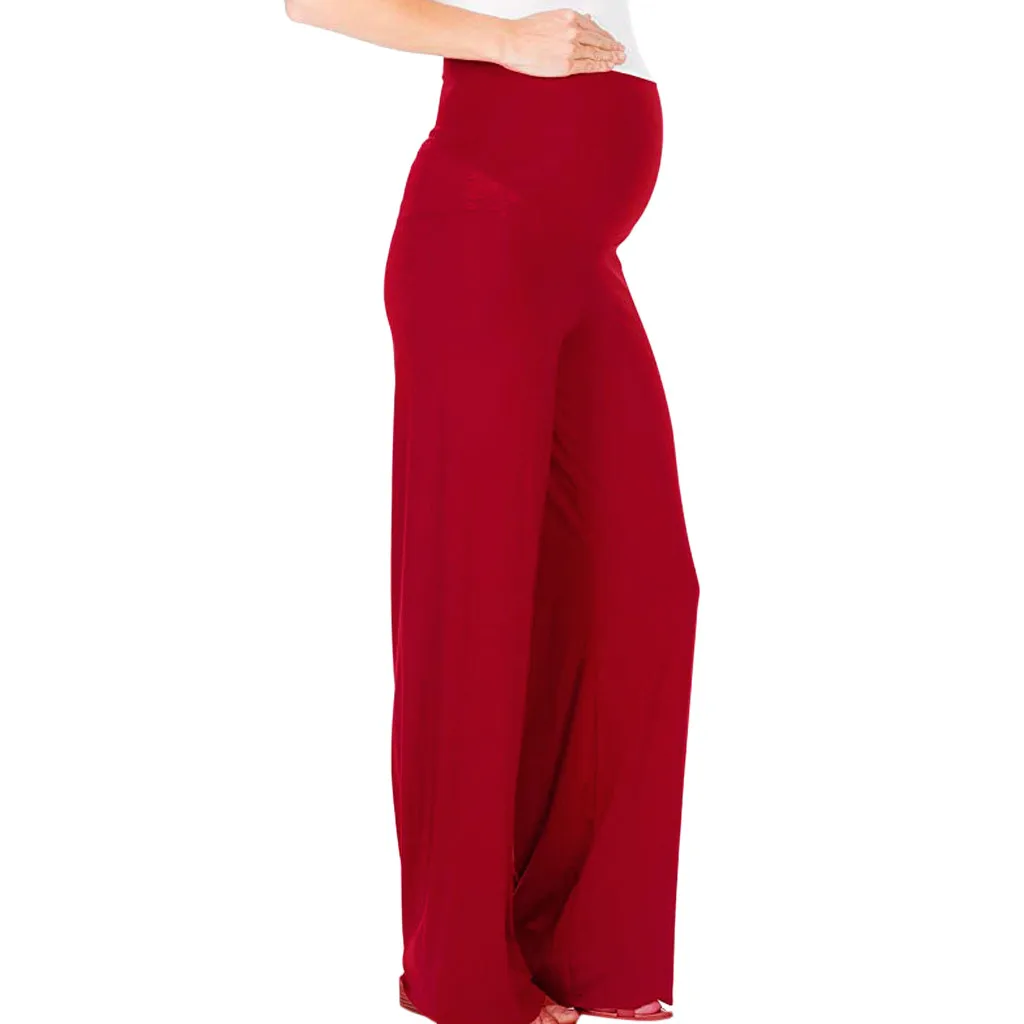 

Women's Maternity Pants Pregnancy Comfort High Waisted Tummy Pants Solid Trousers Loose Wide Leg Pants For Pregnant