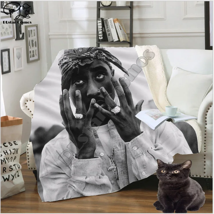 

Plstar Cosmos Hip Hop Rapper 2Pac funny character Blanket 3D print Sherpa Blanket on Bed Home Textiles Dreamlike style-2