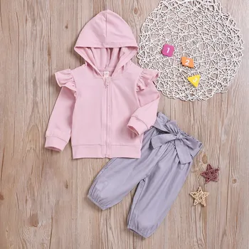 

2 piece set New Autumn Baby Kids Newborn Girls Clothing Set Long Flare Sleeve Hooded Sweatshirt Tops+Pants Trouser Costume Sets