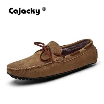 

Cajacky Genuine Leather Men Loafers Plus Size 38-49 Winter Fur Loafers Men Warm Plush Slip On Men Shoes Driving Mocasines Hombre