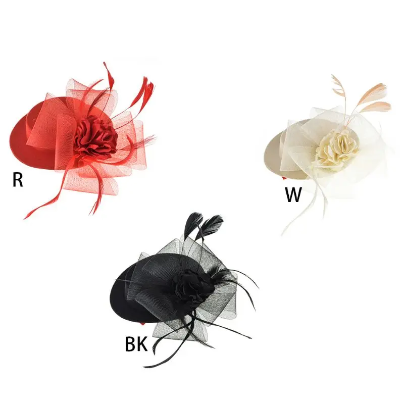 

Women Fascinators Pillbox Hat Feather Net Mesh Top Cap Hair Clip Cocktail Tea Party Banquet Costume Decorative Accessories