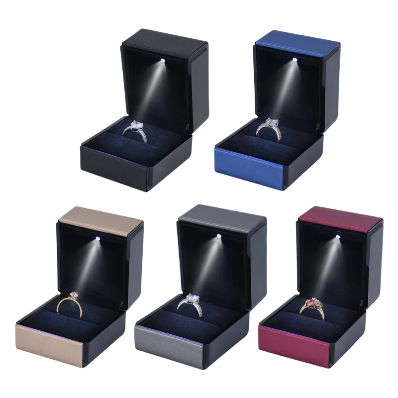 

Portable Double Rings Box LED Lighted Earring Ring Gift Box Wedding Engagement Ring Jewelry Display Holder Case
