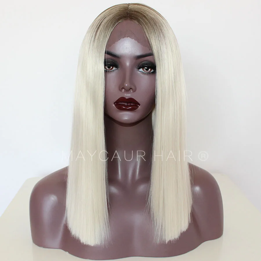 Brown Roots Pink White Ombre Color Short Bob Synthetic Lace Front Wigs For Women Middle Part Lace Wigs with Natural Hairline (6)