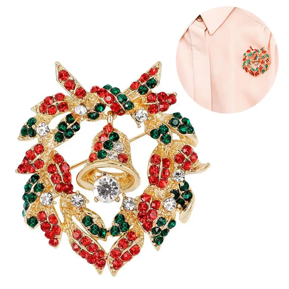 

Unisex Bell Garland Shaped Colorful Rhinestone Inlaid Lapel Brooch Pin Xmas Gift New