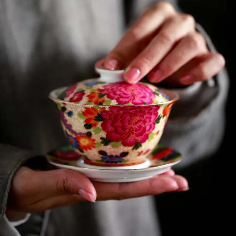 

2019 New Arrival Jingdezhen High Grade Ceramic Tea Tureen Enamel Cover Bowl Chinese KungFu Gaiwan Tea Cup Tea Bowl Teaware
