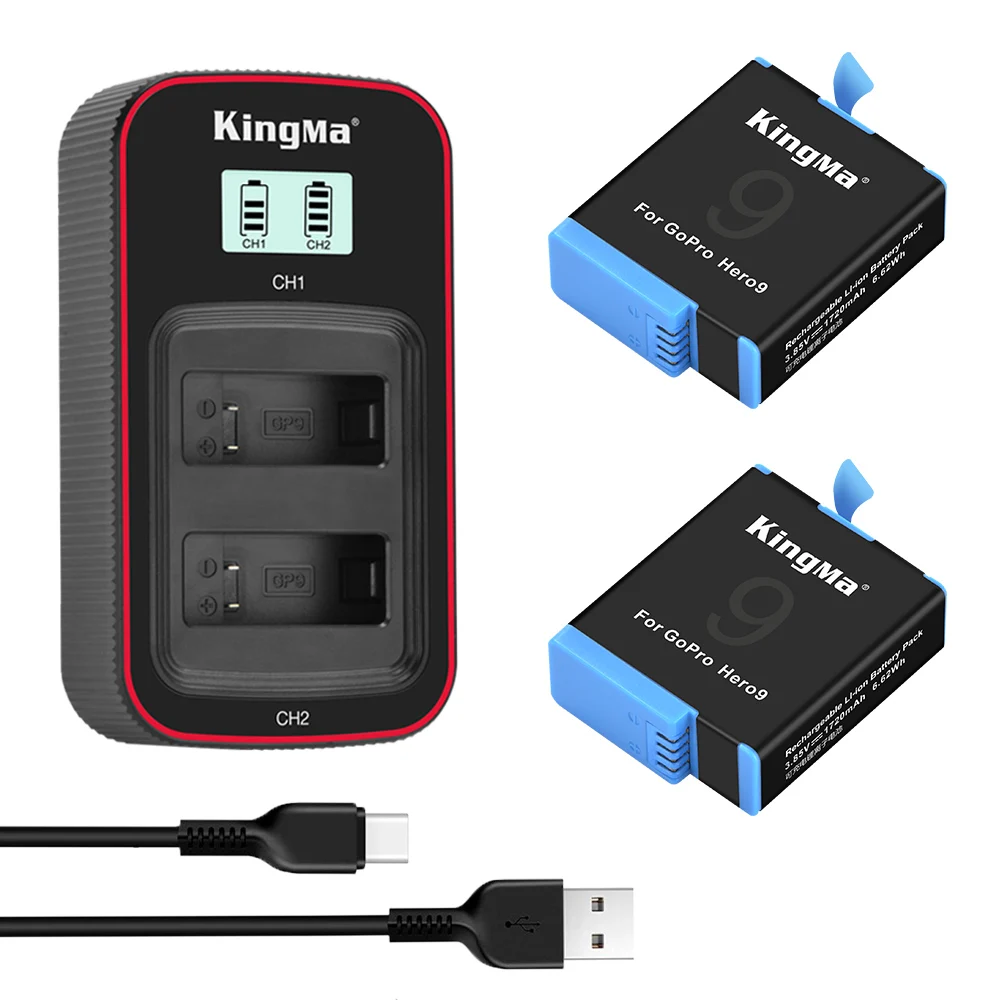 Kingma Per Gopro 10 Batteria E Usb Lcd Dual Charger Kit Per Gopro 10 Hero 9 Black Action Camera Go Pro 9 Caricabatteria