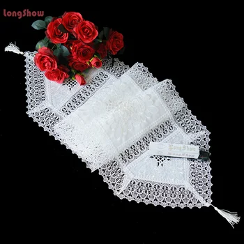 

Creative Home Decorative Handmade Cutwork Embroidered White Polyester Table Runner Bed Flag TV Cabinet Cover With Patchwork