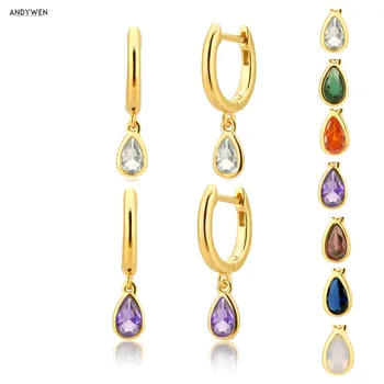 ANDYWEN 925 Sterling Silver Multi-Color Ovals Drop Earrings 2020 Rock Punk Delicate Small Mini Circle Round Ohrringe Jewelry