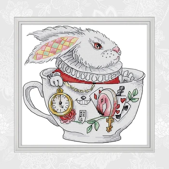 

Rabbit Cups Counted Cross-stitch Kit DIY Handmade Needlework Chinses Cross Stitch Set For Embroidery Painting Printed On Canvas