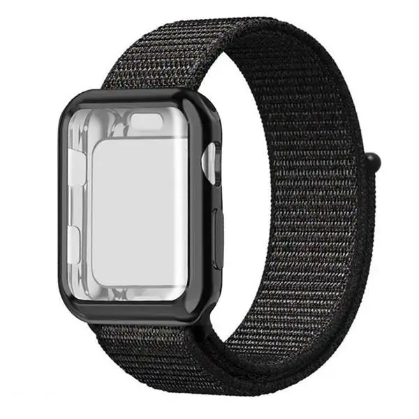 Чехол+ ремешок для apple watch 4 Band 44 мм correa apple watch 42 мм 38 мм 40 мм iwatch series 5 4 3 нейлоновый браслет pulseira - Цвет ремешка: black red