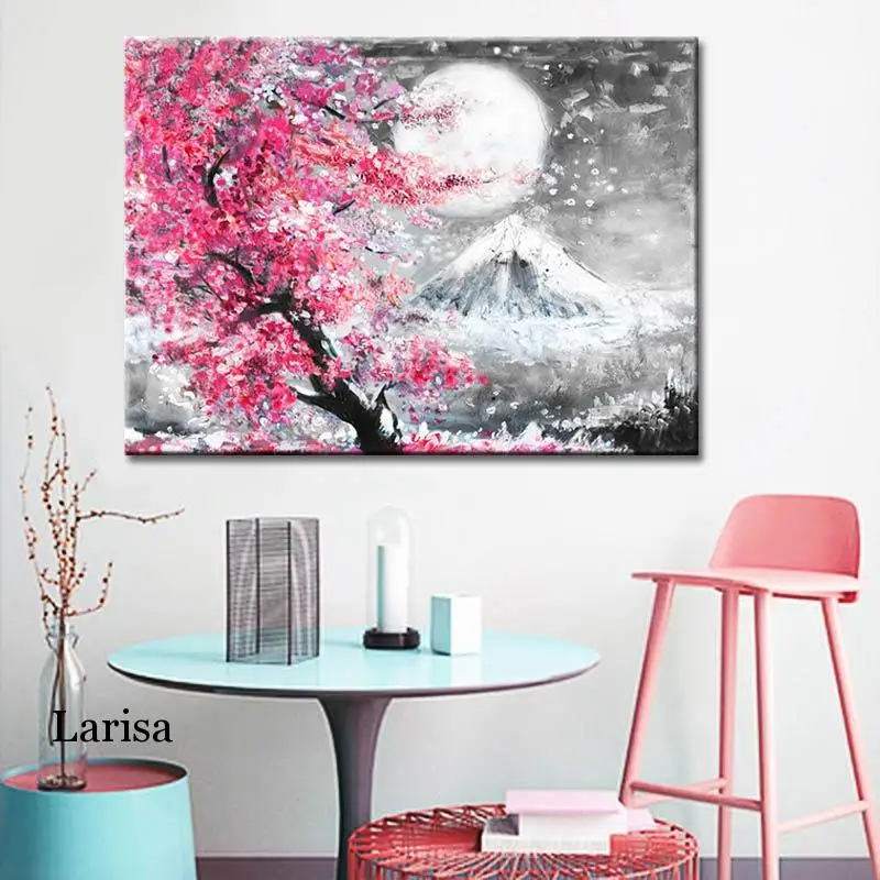 Japanese Cherry Blossom Fuji Mountain Landscape Watercolor Oil Canvas Painting Printing Home Decor Frameless Wall Art Poster | Дом и сад