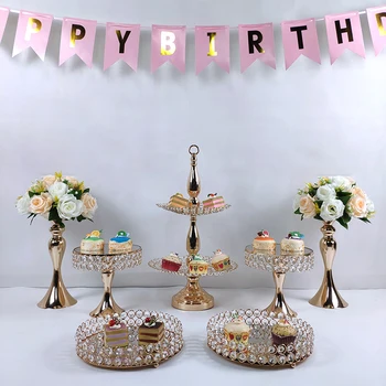 

Wedding Gold Set Tier Three Decoration Cupcake Party Mirror Metal Fruit Fancy Display Dessert Luxury Cake Stand