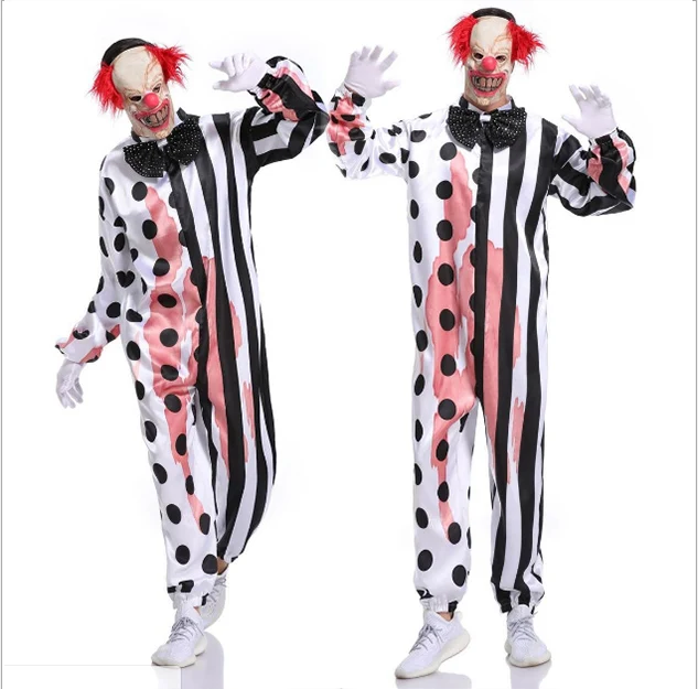 

Men's Clown Jumpsuit Costume Terror Bloody Halloween Cosplay Stage Fancy Dress M--XL SM1927