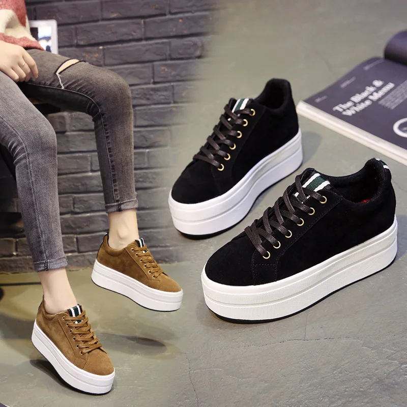 

W- Super fire spring and autumn increase height versatile breathable Harajuku personality tie casual solid color women's shoes