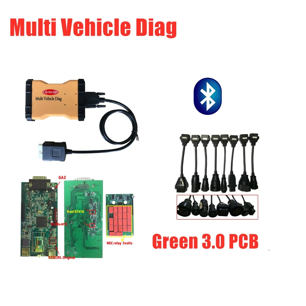 VD TCS C-D-P pro+ v3.0 pcb с bluetooth мульти Автомобиль Diag MVDIAG multidiag Авто obd диагностический инструмент+ 8pc автомобилей/грузовиков Кабели - Цвет: with bluetooth