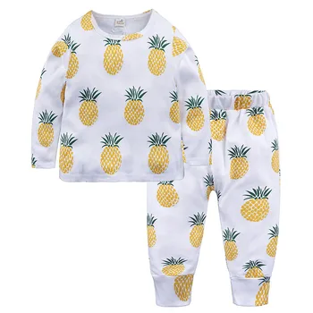

2020 baby kids Children's Pajamas Two-piece Boys Girls Fashion Fruits Print Long Sleeve Cotton Sleepwear Set Home Service Suit