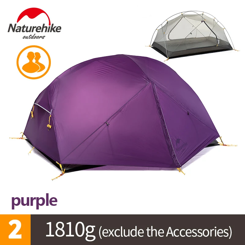Naturehike Mongar 2 палатка для кемпинга 20D силиконовый нейлоновый двухслойный Водонепроницаемый Сверхлегкий купол тент фойе для 2 человек - Цвет: Purple