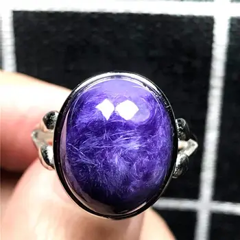 

Top Natural Purple Charoite Ring For Woman Lady Man Crystal 18x15mm Beads Love Gift Silver Stone Adjustable Ring Jewelry AAAAA