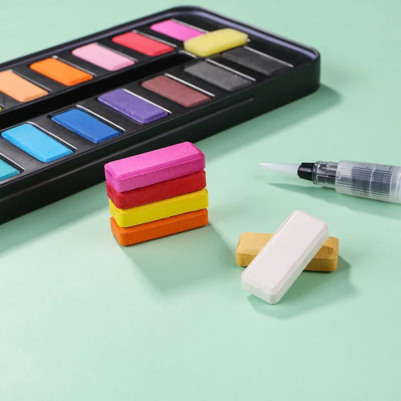 Solid Watercolor Paint Set 12/18/24/36 Colors Portable Metal Box With Water Color Brush School Kids Professional Art Supplies