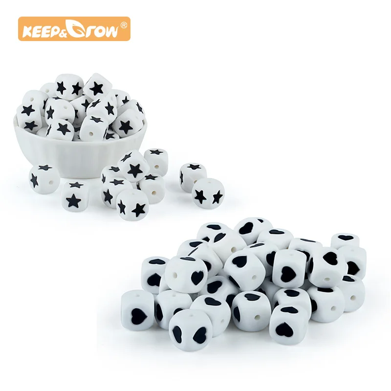 Keep&ampGrow 50pcs 12mm Star/Heart Silicone Letter Beads Chewable Teething Baby Teethers Pacifier Chain Making | Мать и ребенок