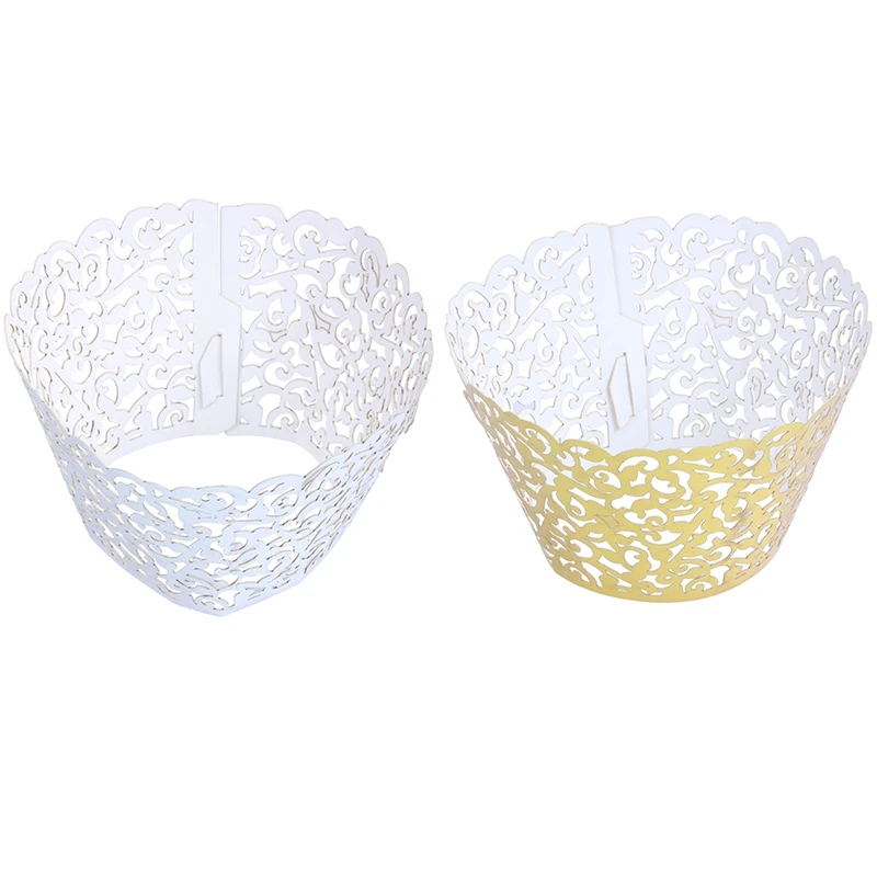 

100 Pcs Vine Cupcake Holders Filigree Vine Designed Decor Wrapper Wraps Cupcake Muffin Paper Holders - 50 Pcs Bright Silver & 50