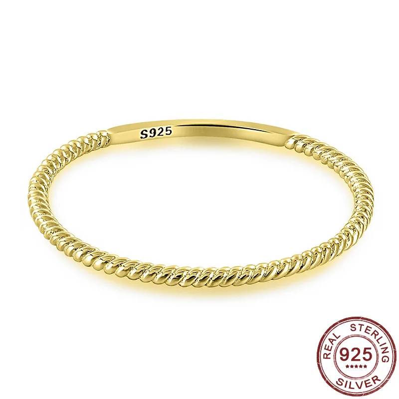 

Stackable Rings 925 Sterling Silver Minimalist Twisted Rope Thin Ring Fashion Simple Gold Color Jewelry Hot-selling Female Gifts