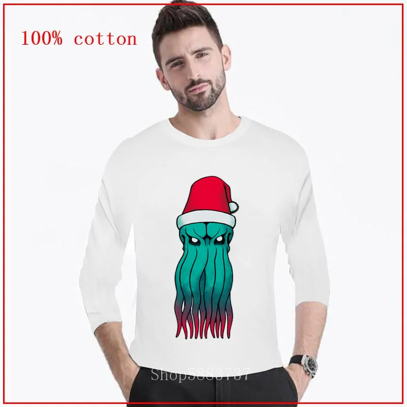 Мужская футболка модные топы Cosmic Santa Cthulhu мужские футболки с принтом из чистого