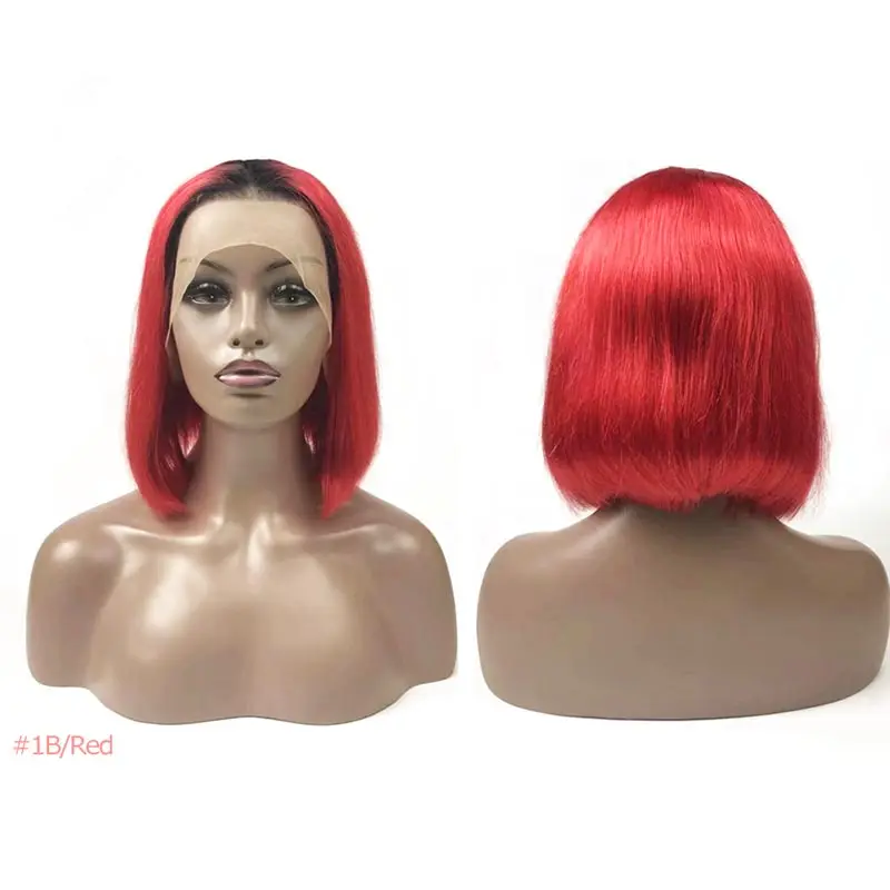 Bob Lace Front Wigs 13X4 Human Hair Wigs 613/Red/Blue/Black/Purple/Pink/Yellow Ombre Short Bob Wigs Human Hair Wigs - Цвет: 1b-red