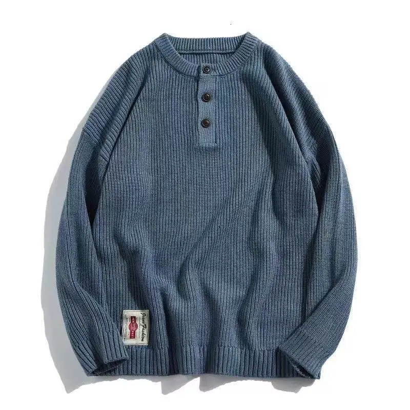 YUECHE Autumn And Winter Men's New Solid Color Retro Hooded Half Sweater Button Decoration Youth Popular Cotton YUECHE Autumn And Winter Men's New Solid Color Retro Hooded Half Sweater Button Decoration Youth Popular Cotton