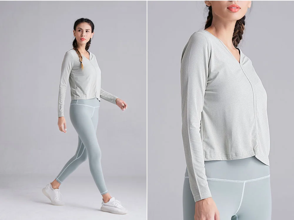 Moonglade Yoga Clothes Fitness Clothes Long-sleeved T-shirt Solid Color Beautiful Back Tops Quick-drying New Sports Running