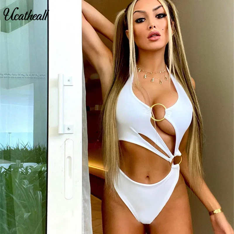 Sexy Metal Ring One Piece Swimsuit Women Cut Out Swimwear Push Up Monokini Bathing Suits Beach Wear Swimming Suit For |
