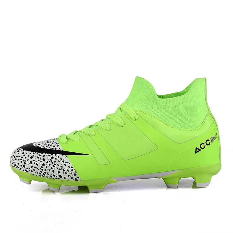 Men Football Boots Soccer Cleats Boots Long Spikes TF Spikes Ankle High Top Sneakers Soft Indoor Turf Futsal Soccer Shoes Men - Цвет: Армейский зеленый