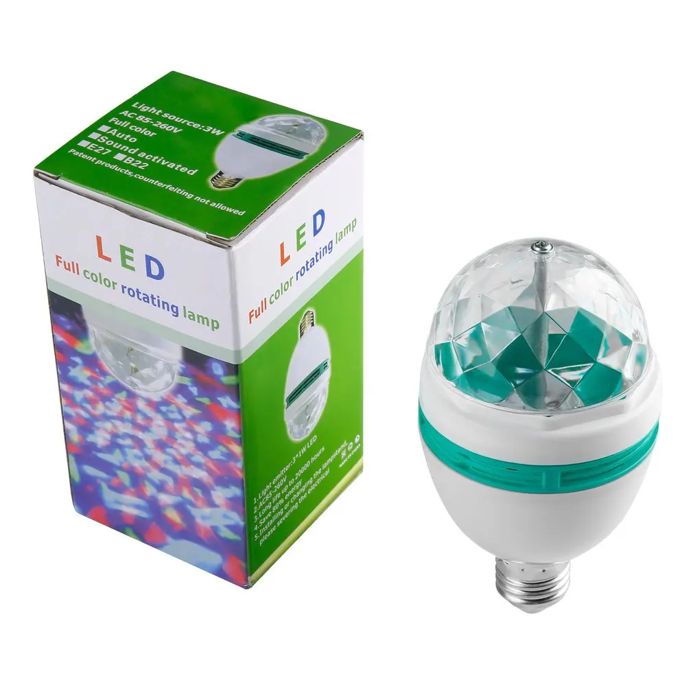 

LED Full Color Rotating Disco Light Lamp Automatic Multi Changing Color 3-Watt Party Bulb E27 Base for Home Parties The Stage
