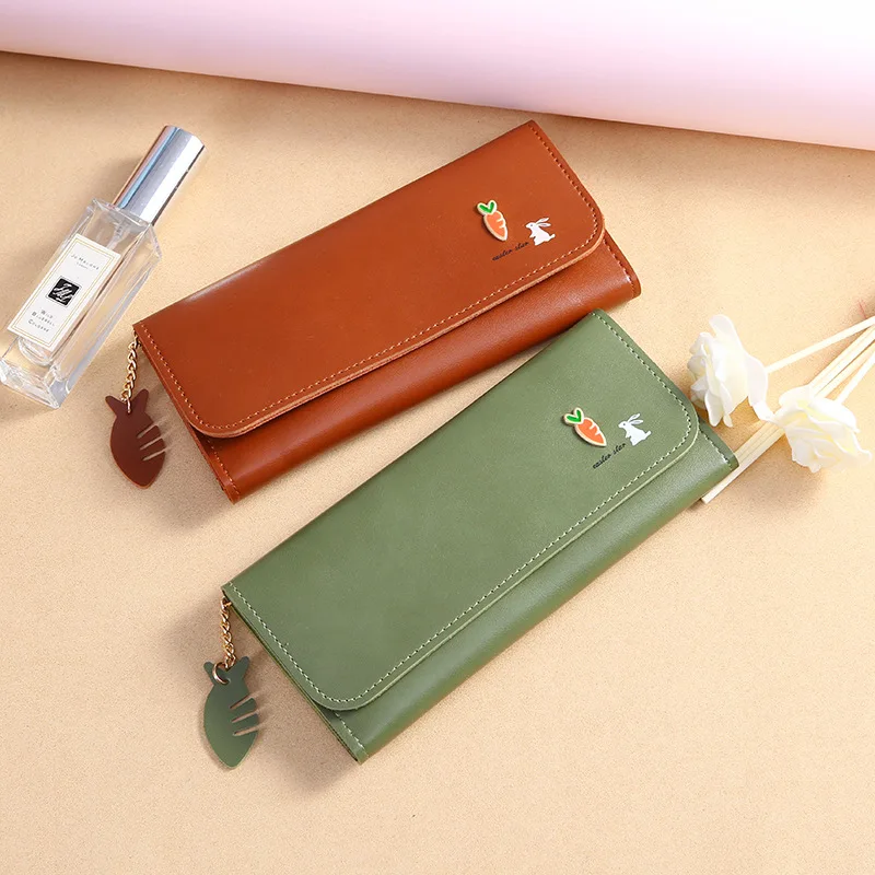 

New cute lady long wallet fish bone pendant bunny pattern printing wallet card bag coin purse wallet women purse women