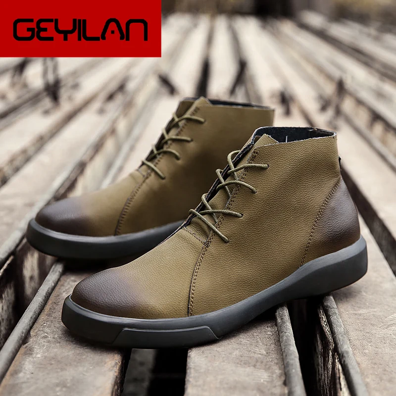 

Winter with Fur Warm Snow Boots Men Autumn Leather Work Shoes Footwear Rubber Ankle Male HX-158