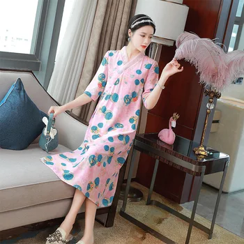 

2020 Summer Pretty Chinese Print Qipao Dress Women High QUality Modern Half Sleeve V_neck Pink Cheongsam Dress