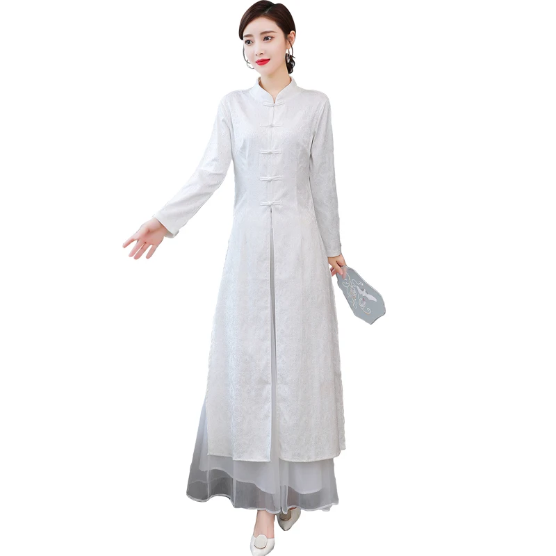 2021 для женщин в стиле ретро Китайский традиционный платье Шелковый шифоновый