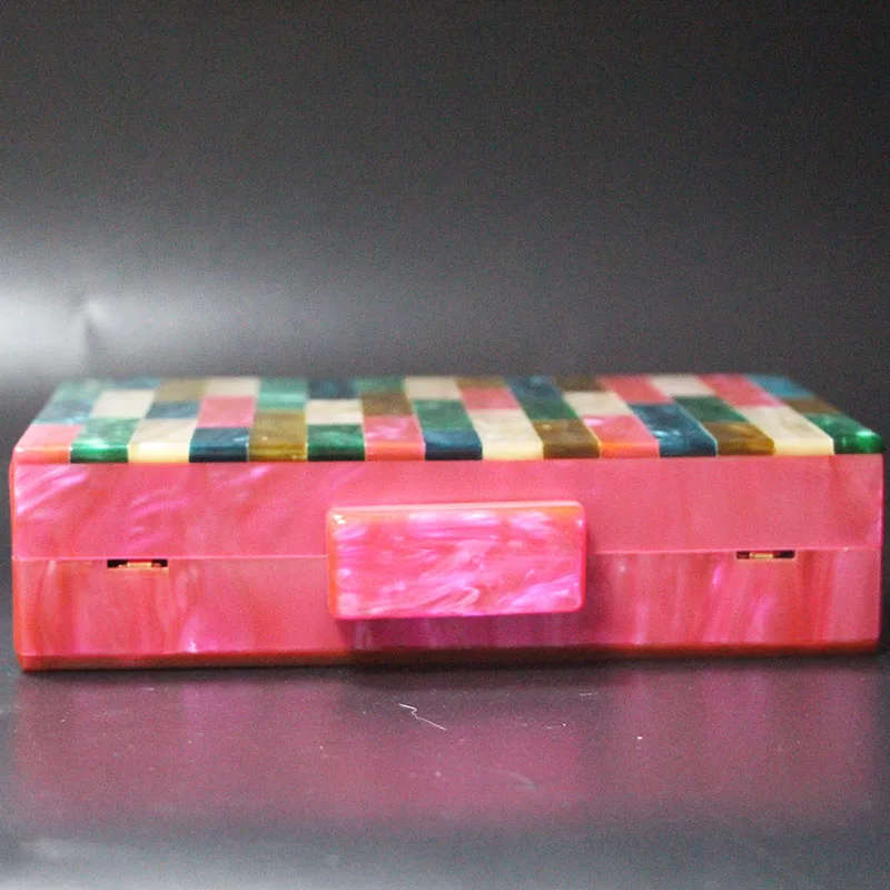 Rose Red handmade acrylic clutch bag for lady evening party glitter acrylic evening clutch bags with resin chain female handbag