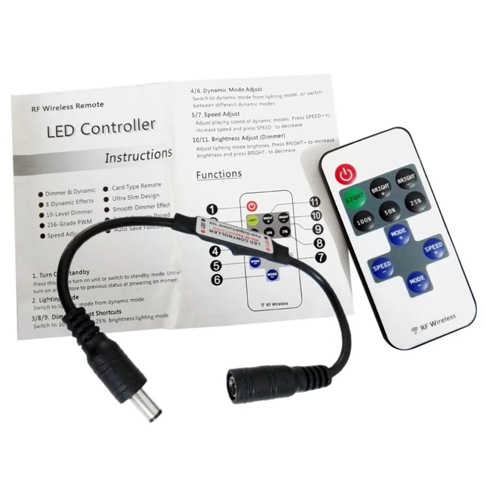 DC5V-DC 24V 11 клавиш RF беспроводной пульт дистанционного управления светодиодный мини Диммер контроллер для одного цвета светильник полосы