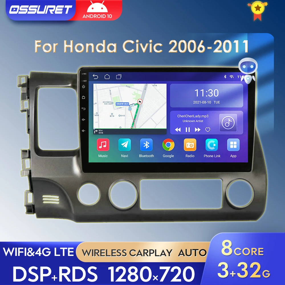 10.1 Inch 2Din Android 10 Car Stereo For Honda Civic 2006-2011 Radio Multimedia Player Navigation GPS Carplay RDS | Автомобили и