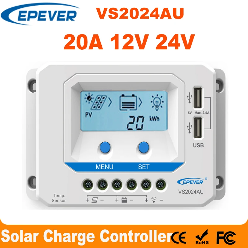 EPeverVS2025AU20ASolarChargeController12V24VBacklightLCDDual