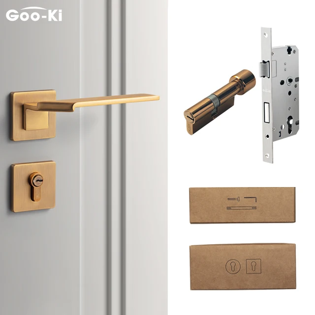 Goo-Ki Square Space Folding Bedroom Door Handle with Lock Minimalist Interior Door Handle Lock Cylinder Security Mute Door Lock TK