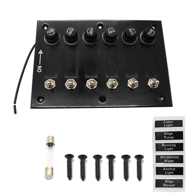 6 Gang DC 12V/24V Fused ON/OFF Toggle Switch Panel for Marine Boat Caravan RV with 6 Screws Car Accessories