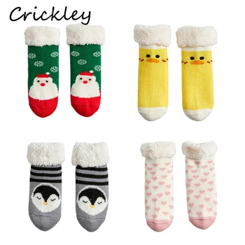 

Winter Cartoon Christmas Pattern Thickening Fur Warm Children Socks for 0-10 Years Boys Girls Non Slip Indoor Floor Kids Socks