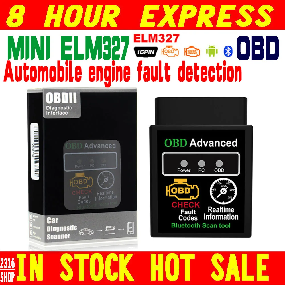 

Newest HHOBD ELM327 Bluetooth OBD2 OBDII CAN BUS Check Engine Car Auto Diagnostic Scanner Tool Interface Adapter For Android PC