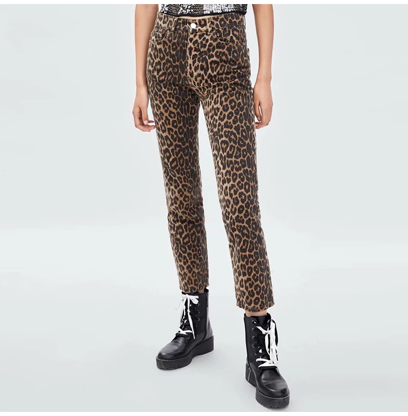

Autumn 2019 High Waist Leopard Denim Pants Women Streetwear Winter Pockets Boyfriend Jeans Feminino Casual Girls Pants